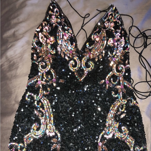 Dresses | Handmade Beaded Sequinned Backless Lace Up Mini Dress | Poshmark